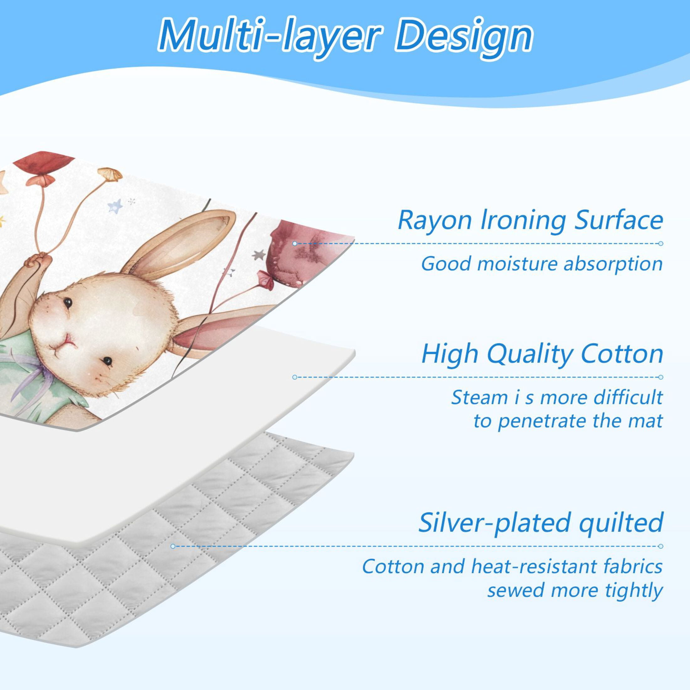 Rabbit Flying with Balloons Ironing Mat Blanket Portable Travel Ironing Pad Heat Resistant Pad 47.2" x 27.6”