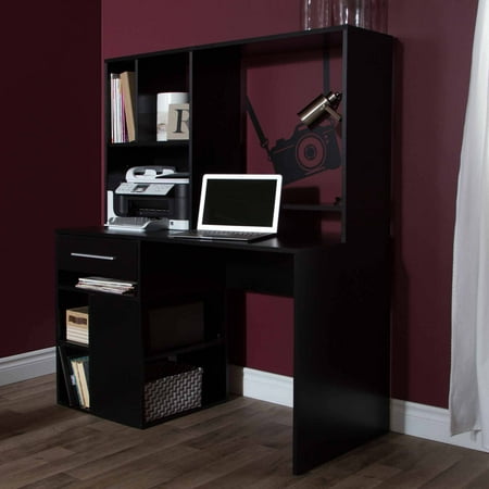 Annexe Home Office Computer Desk Pure Black - South Shore: Modern Workstation with Hutch &#38; Storage