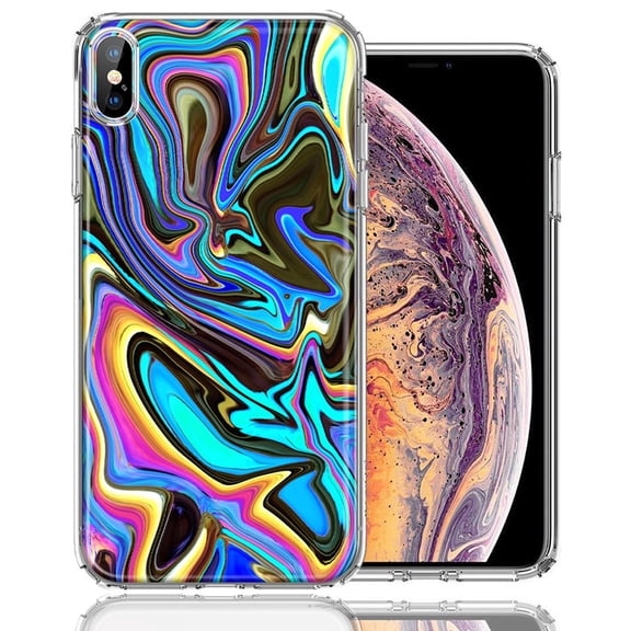 MUNDAZE For Apple iPhone XS Max Blue Paint Swirl Design Double Layer Phone Case Cover