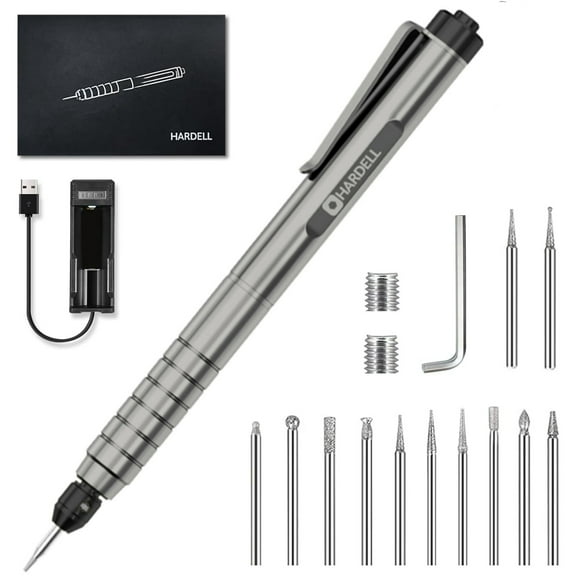 EfforPrac Electric Engraving Pen Kit with 6 Rotating Grinding Heads, Cordless Mini Quiet Engraving Tool for Jewelry, Glass, Wood, Stone, Metal (Gray)