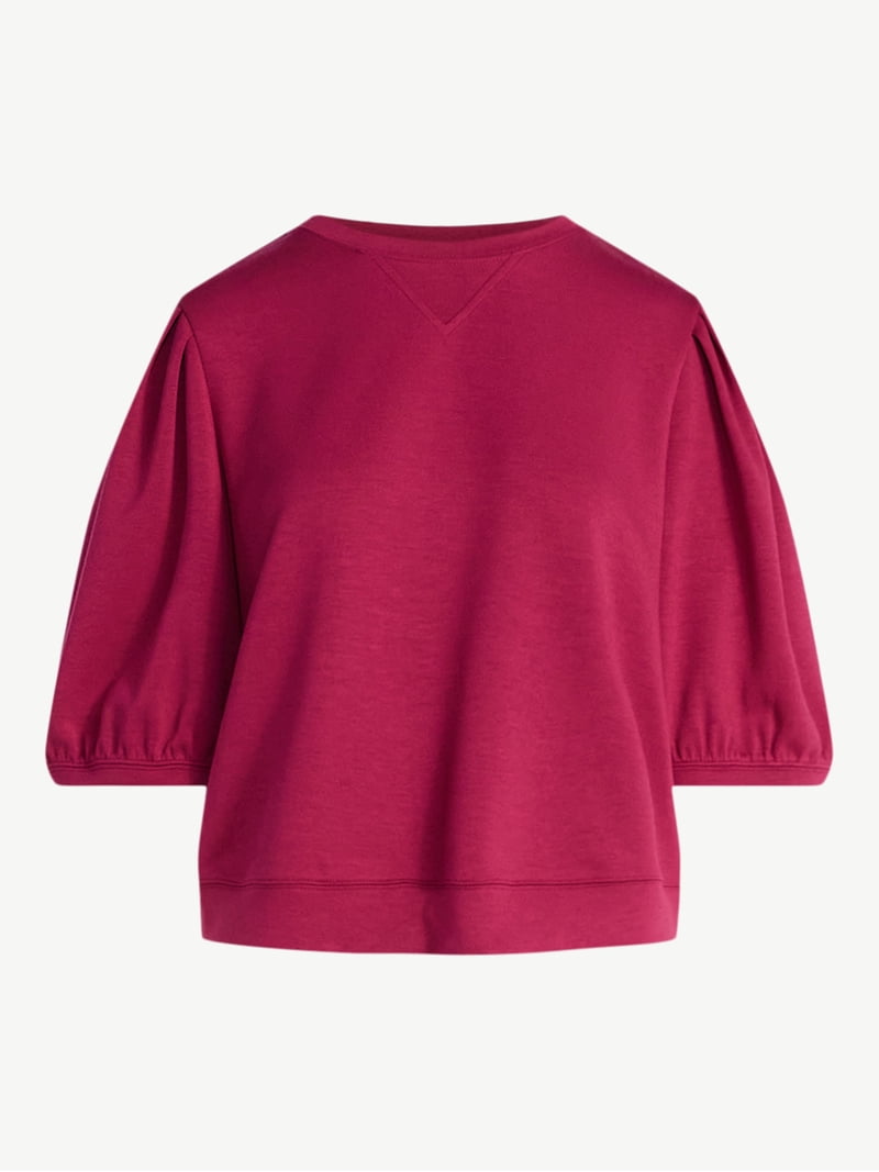 Scoop Women's and Women's Plus Scubaknit Pleated Sleeve Top, Sizes