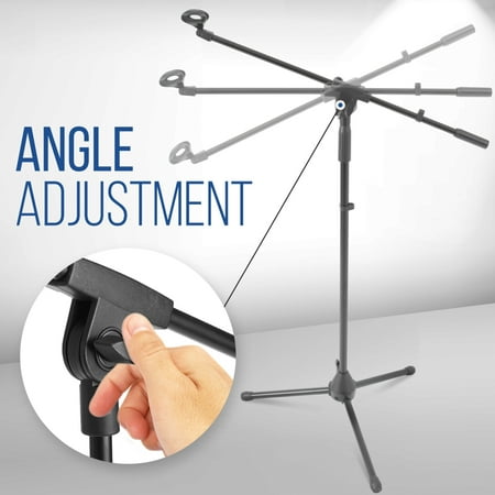 Pyle Foldable Tripod Microphone Stand - Universal Mic Mount and Height Adjustable from 37.5'' to 65.0'' Inch High w/Extending Telescoping Boom Arm Up to 28.0'' - Knob Tension Lock Mechanism PMKS3