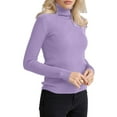 thumbnail image 2 of Ribbed Sweaters for Women Cute High Neck Knitted Warm Fitted Sweater Purple One size, 2 of 9