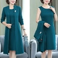 thumbnail image 2 of Skymirror Women Dress Coat Suit Spring Fall Elegant Solid Color Middle-age Ladies Female Open Front Long Cardigan O Neck Sleeveless Dress Kit, 2 of 8