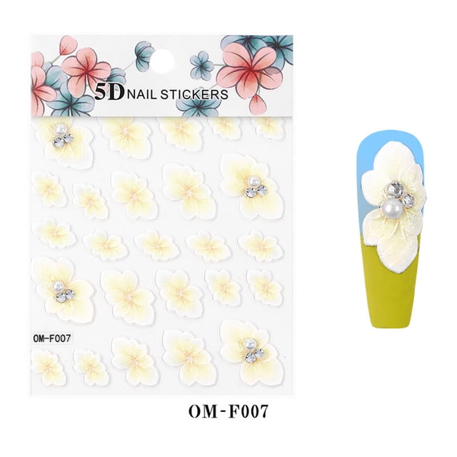 5D Flowers Nail Sticker Embossed Petal Nail Sticker Slice Self Adhesive Decals Nail Art DIY Design