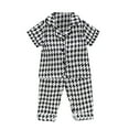 thumbnail image 1 of WEIYLL Pyjamas pour Filles Été Imprimés de Dessins Animés Manches Courtes Col Rabattu Boutons Hauts Pantalons Confortables Ensemble de Nuit Doux 3 Pcs, 1 of 4