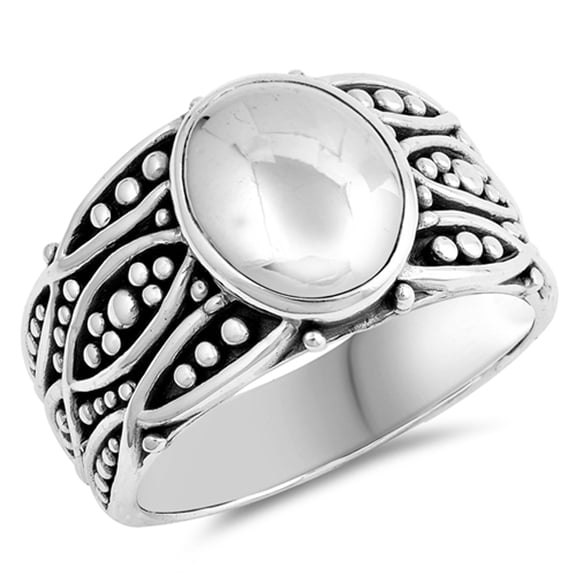 Weave Wave Oxidized Wide Oval Bead Bali Ring Sterling Silver 925 Band Jewelry Female Male Size 10