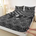 thumbnail image 3 of Manfei Vintage Damask Print Fitted Sheet Full,Black Coquette Bowknot Bed Set,3pcs,1 Fitted Sheet and 2 Pillowcases, 3 of 6