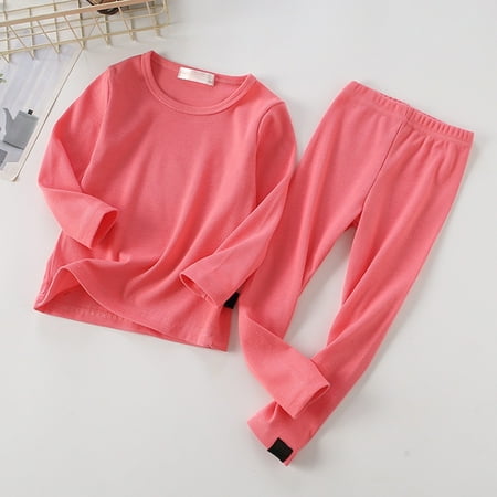 LIJCC Boys Girls 2 Piece Cotton Outfits Thermal Shirt Pants Set Plain Soft Winter Warm Long Sleeve Tops Base Layer Ultra Soft Long Johns Joggers Pants Clothes