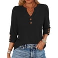 thumbnail image 3 of Womens Tunic Tops Dressy Casual Long Sleeve Henley V Neck Shirts for Women Button Up Blouse Black XL, 3 of 9