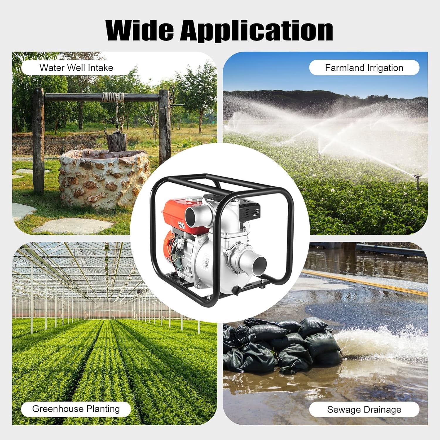 Miumaeov 3 Inch 7.5HP Trash Pump, 4 Stroke 212CC Gas Powered Water Pump, 1236.01Ft³/H Delivery Volume, 26.25Ft Suction Height with 7.5m Water Pipe for Garden Irrigation, Greenhouse Planting