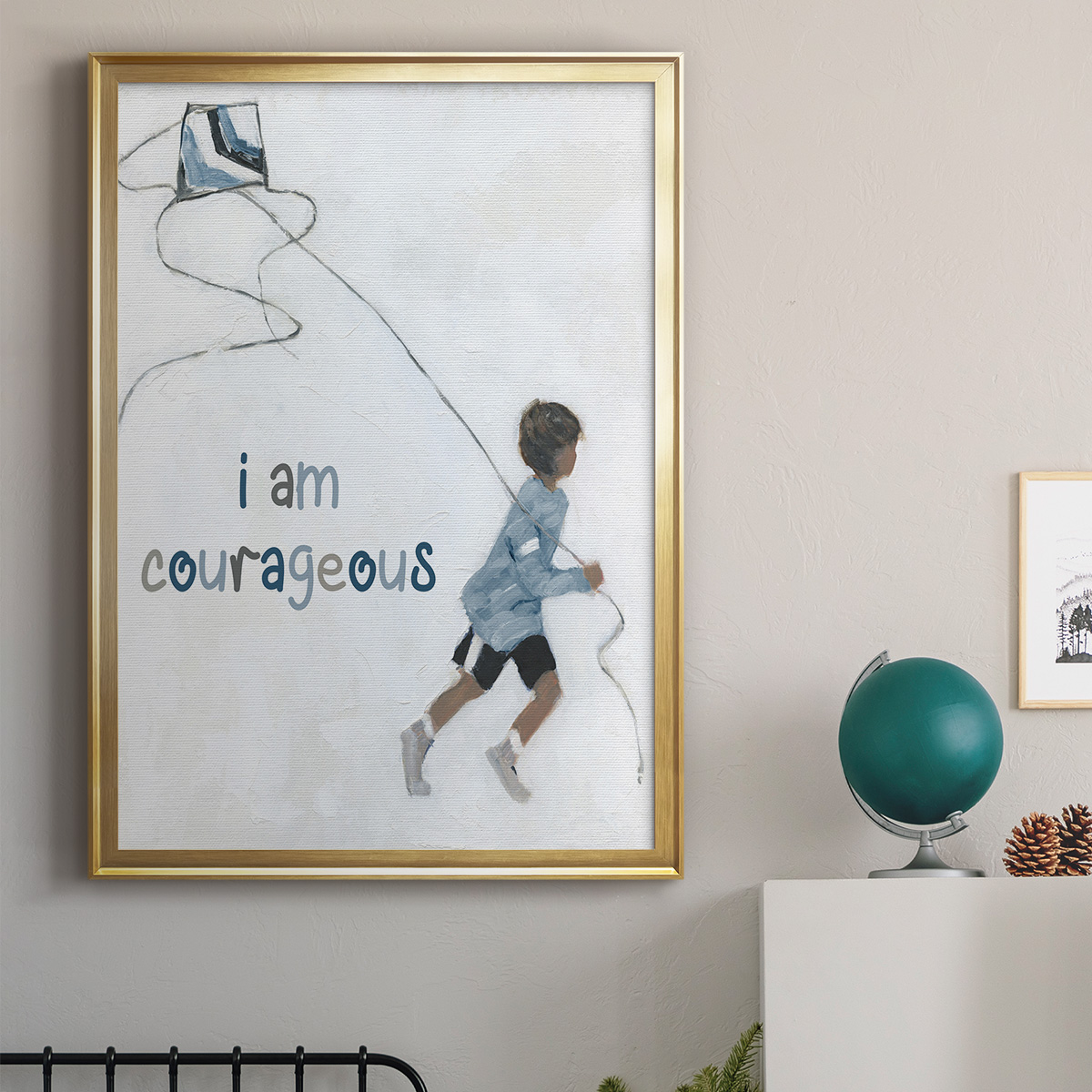 Boy Flying Kite Premium Framed Print - Ready to Hang
