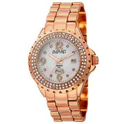 August Steiner Womens Crystal Accented Watch - 8 Diamond Hour Markers - Mother of Pearl Dial and Stainless Steel Link Bracelet - AS8156