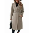 thumbnail image 3 of Women'S Winter Wool Blend Coat Lapel Mid Long Single Breasted Pea Coat Jacket Outwear Khaki L, 3 of 9