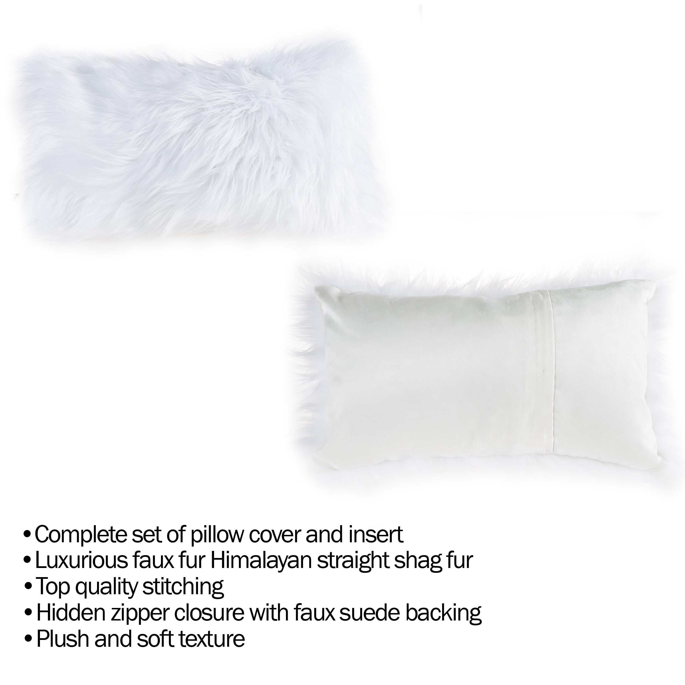 Somerset Home  1-piece 12" x 20" Plush LumbarPolyester Throw Pillow and Insert for Adult, White