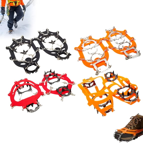 Ferjadq Ice Cleats Traction Snow Grips for Boots Shoes Women Men Anti Slip Stainless Steel Spikes for Hiking Walking Climbing(Red)