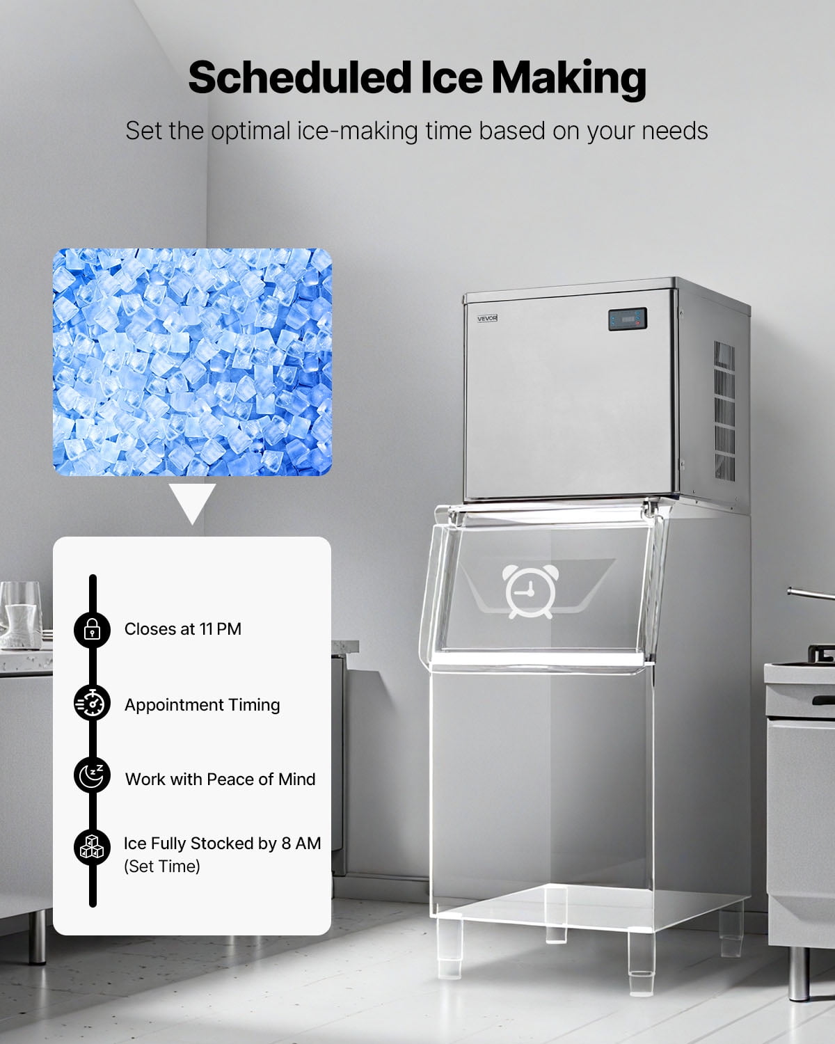 VEVOR Commercial Ice Maker Machine - Head, 450 Lbs/Day Stainless Steel Ice Machine with Scheduled Ice-Making, Self-Cleaning, Adjustable Thickness, Ideal for Restaurant Bar Cafe Hotel - Head Only