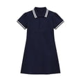 thumbnail image 1 of Zpanxa Robes d'Été pour Filles à Manches Courtes, Col Rayé, Longueur Genou, Robe Princesse Décontractée en Coton avec Boutons, Bleu Marine, 4-5 Ans, 1 of 5