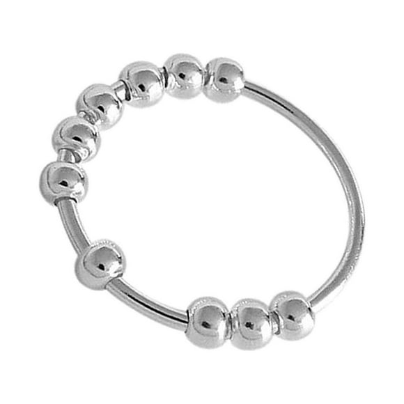 Rotatable Silver Stress Relief Ring Anti Stress Sensory fidgets ball Toy for Women Men 16.1mm