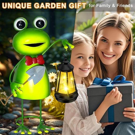 18 Inch Solar Frog Garden Statue With Light, Whimsical Metal Outdoor Decor For Yard, Patio, Porch, Auto On/Off Solar Lamp, Ideal Birthday/Mother's Day Gift For Women, Mom,
