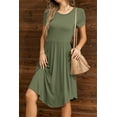 thumbnail image 4 of CALIPESSA Womens Summer Solid Tunic Ruffle Knee Dress Casual Loose Swing Flowy Army Green Short Sleeve Curved Hem Midi Dresses With Pocket, 4 of 5