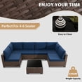 thumbnail image 7 of KIGOTY 7 Piece Outdoor Patio Furniture, Wicker Rattan Outdoor Conversation Set Sectional Sofas for Backyard, Garden, Brown-Navy Blue, 7 of 7