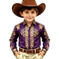 thumbnail image 4 of CONZONE Toddler Boys T Shirt Lapel Button Down Graphic Print Long Sleeved Breathable Tee Purple Size 6-7 Years, 4 of 4