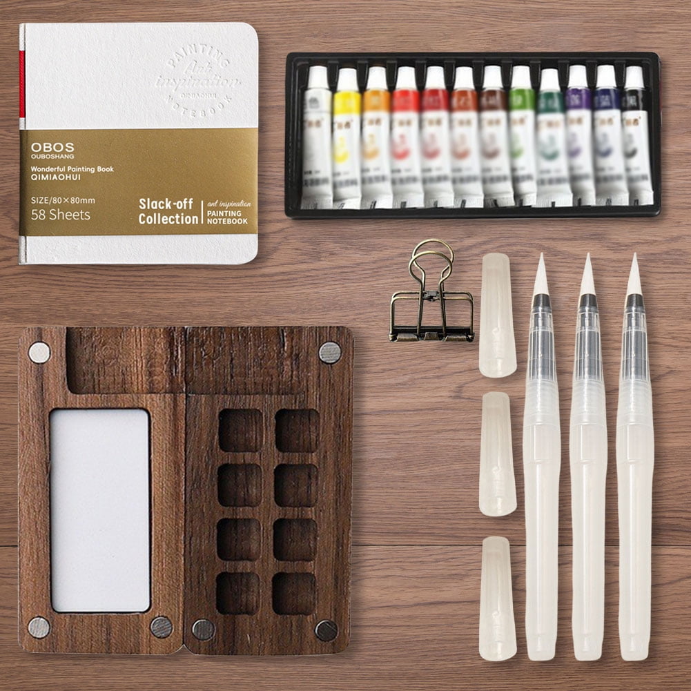 Ditregsr Travel Paint Palette Portable Watercolor Set Wooden Grid Paint Box (8 Grid)