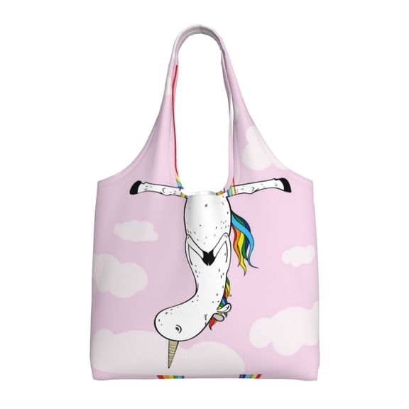 Xecao's Aerial Yoga for Unicorn Canvas Tote Bag is a versatile choice for women, serving as a stylish beach bag, shopping bag,and reusable grocery bag.