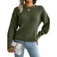 thumbnail image 3 of Women'S Winter Pullover Sweater Casual Long Sleeve Crewneck Loose Chunky Knit Jumper Tops Blouse Army Green M, 3 of 9