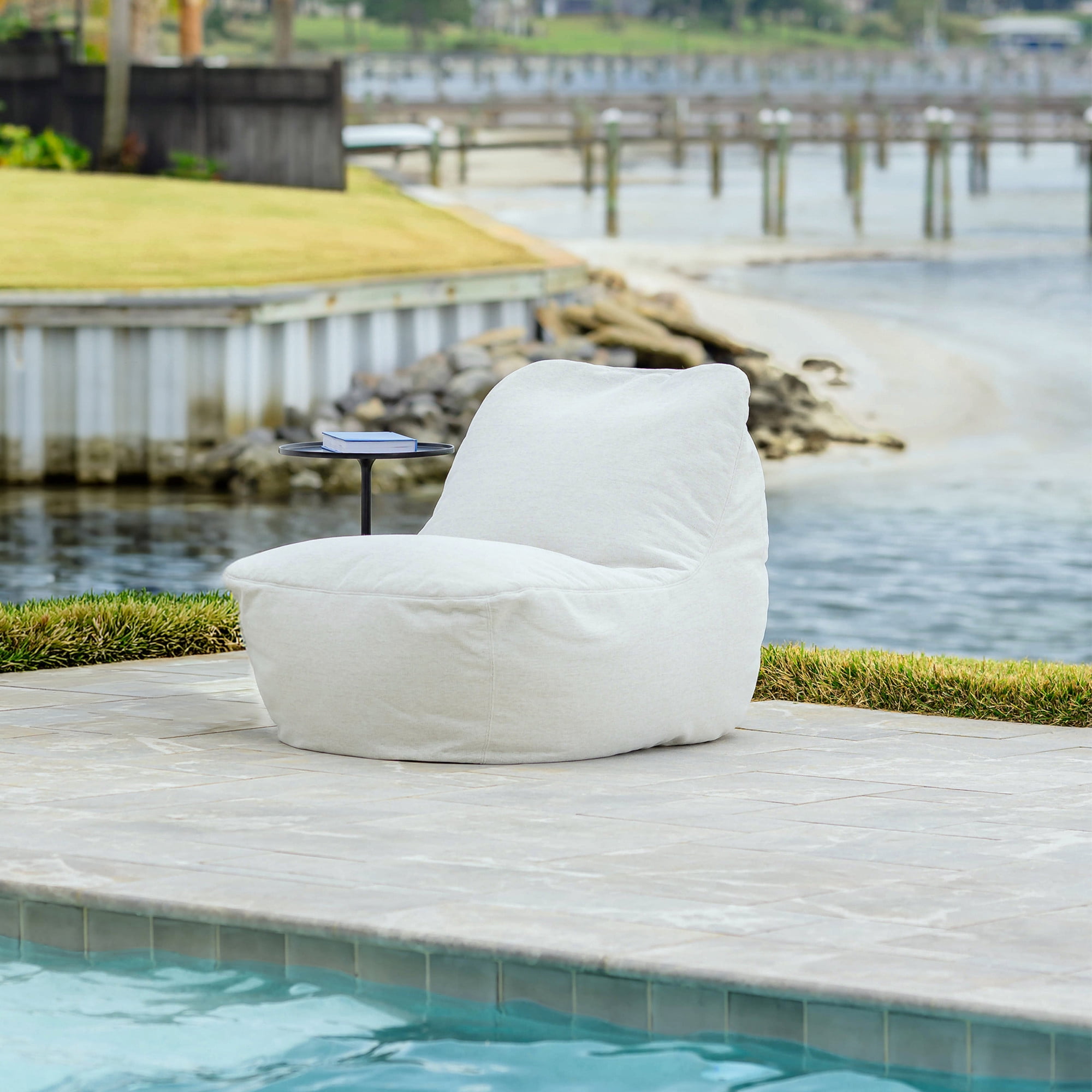 Big Joe Luft Outdoor Patio Chair, Lightweight Bean Filling, Outdoor Performance Linen, Sunlit Ivory