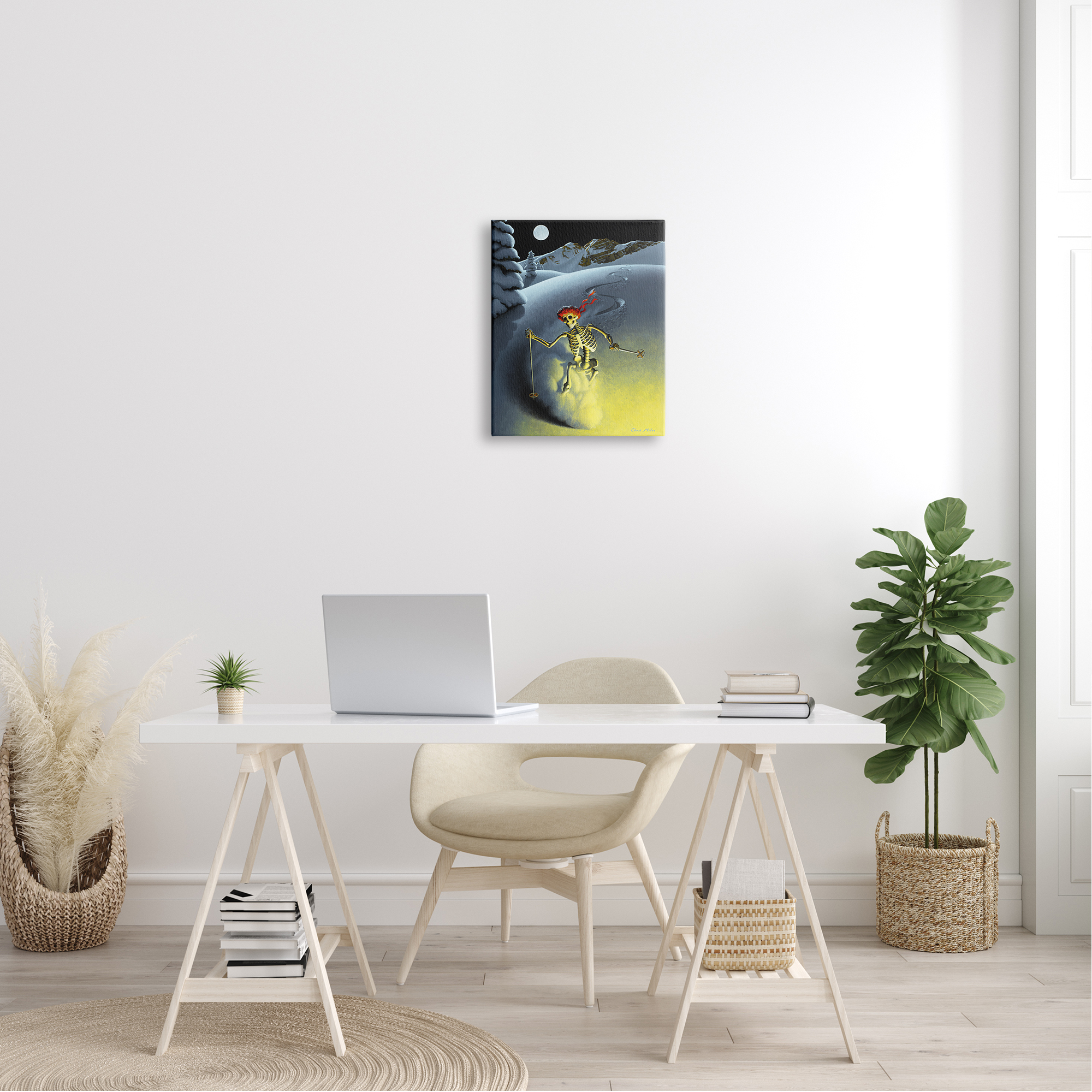Stupell Industries Nighttime Moon Skiing Skeleton Winter Snow Slope Canvas Wall Art, 16 x 20, Design by Chris Miles