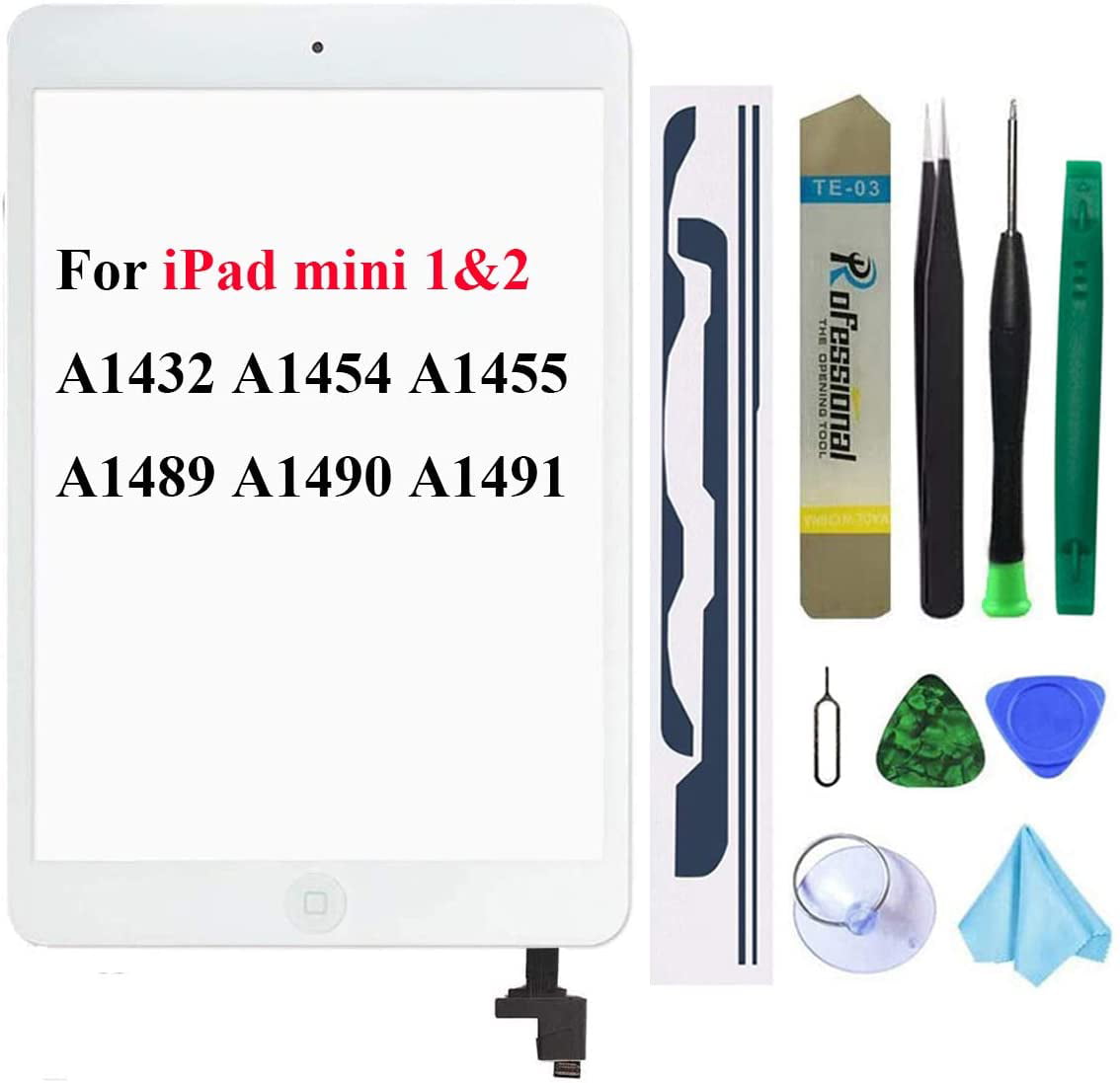 iPad Mini2 7.9 Inch Touch Screen Replacement,A1432 A1454 A1455 A1489 A1490 Digitizer Glass Assembly with IC Chip & Home Button+Cameral Holder+Pre-Installed Adhesive for iPad Mini 1 Tool Kit, 