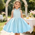 thumbnail image 2 of WEIGFI Toddler Kid Girls Dresses Graduation Puff Tutu Ball Gown Formal Dressy Bowknot Elegant Solid Color Halter Neck Strapless Performance Wedding Dress Sweet Party Sundress,Sky Blue,6-7 Years, 2 of 9