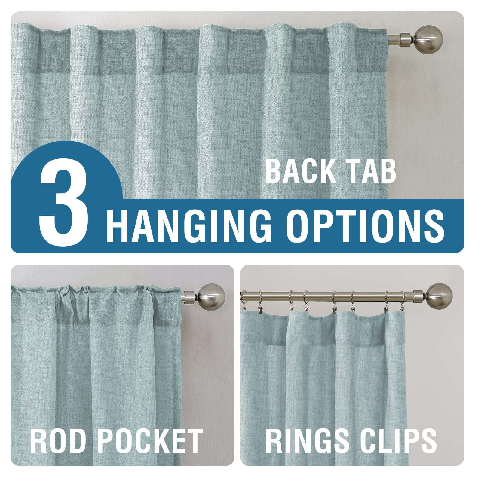 Turquoize Classic Natural Linen Privacy Curtains Light Filtering for Living Room 2 Panels Back Tab, 52" x 63" , Cloud Blue