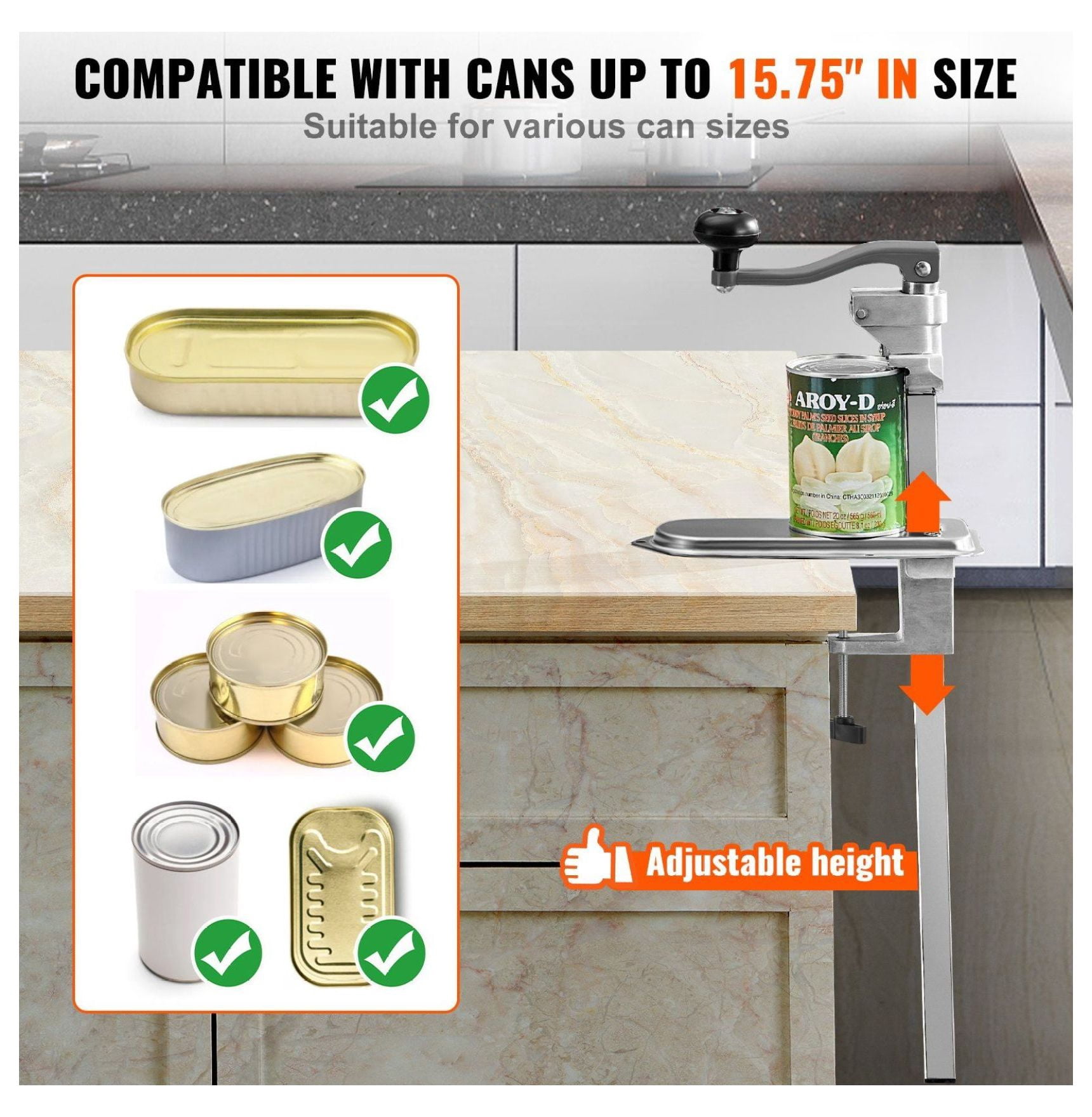 Commercial Can Opener - Heavy Duty Manual Tabletop Can Opener for Large Cans, Adjustable Height, Restaurant Hotel Kitchen Use