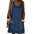 thumbnail image 6 of Sleeveless A-line Denim Dress Women Casual Loose Jean Dress with Pocket, 6 of 7