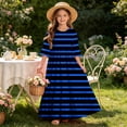 thumbnail image 7 of ITSAME Girls Striped Maxi Dress Ruffle Short Sleeve Round Neck Loose Fit Summer Comfy Casual A-Line Dress Blue Size 8, 7 of 7