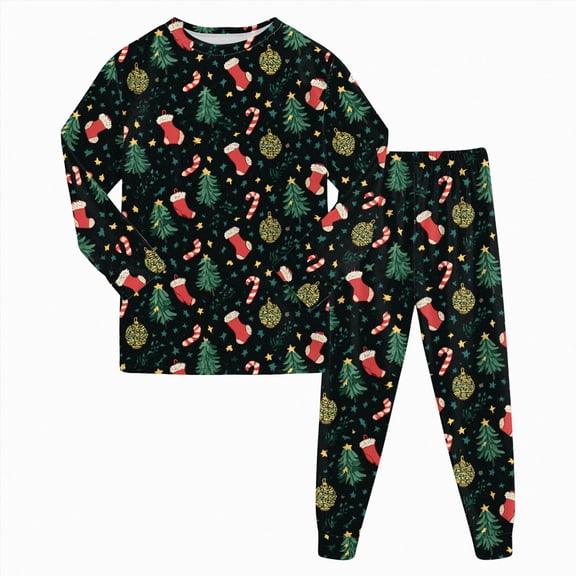 sdbrld Unisex Christmas Pajama Outfits Kids Boys and Girls PJs Pants and Long Sleeve Top Matching Cute Set 2 Piece Holiday Xmas Sleepwear AG Sizes 7-8 Years
