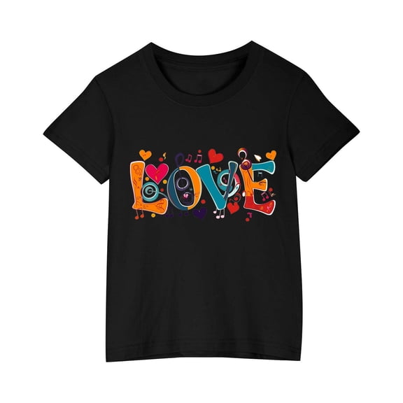 Happy Gift Valentines Casual Shirts for Kids Girl Boy Summer Fall Short Sleeve Boat Neck Kawaii Tops Shirt Blouse Child 2026 Clothing Fashion Regular Fit