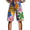 thumbnail image 2 of Stephy Flare Denim Shorts for Women Wide Leg Denim Shorts Woman Vintage Floral Print High Waisted Straight Stretch Pants with Pockets, Yellow, XXL, 2 of 4
