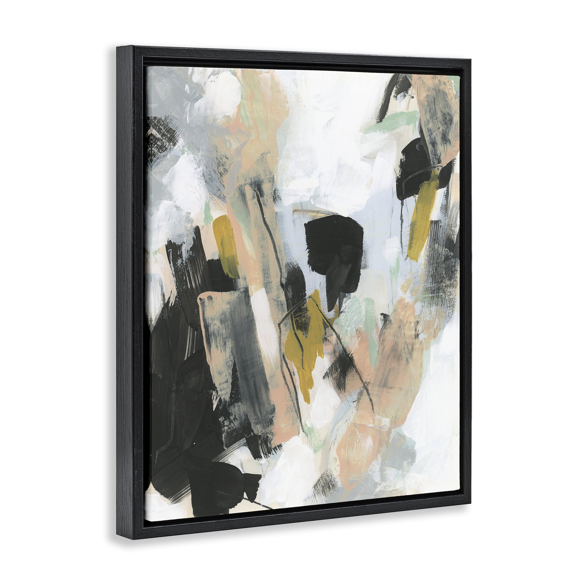 Stupell Industries Bold Streaks of Paint Abstract Painting Black Floater Framed Canvas Art Print Wall Art, 17 x 21