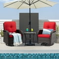 thumbnail image 3 of MeetLeisure 3-Piece Wicker Outdoor Conversation Set, Including 2 Swivel Rocking Chairs and 1 Wicker Side Table (Brown/Red), 3 of 11