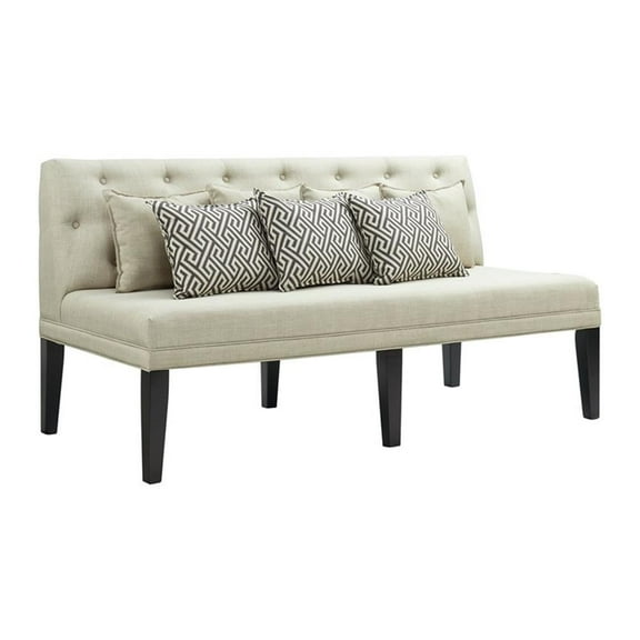Bowery Hill Contemporary Wood Sofa with Seven Pillows in Beige