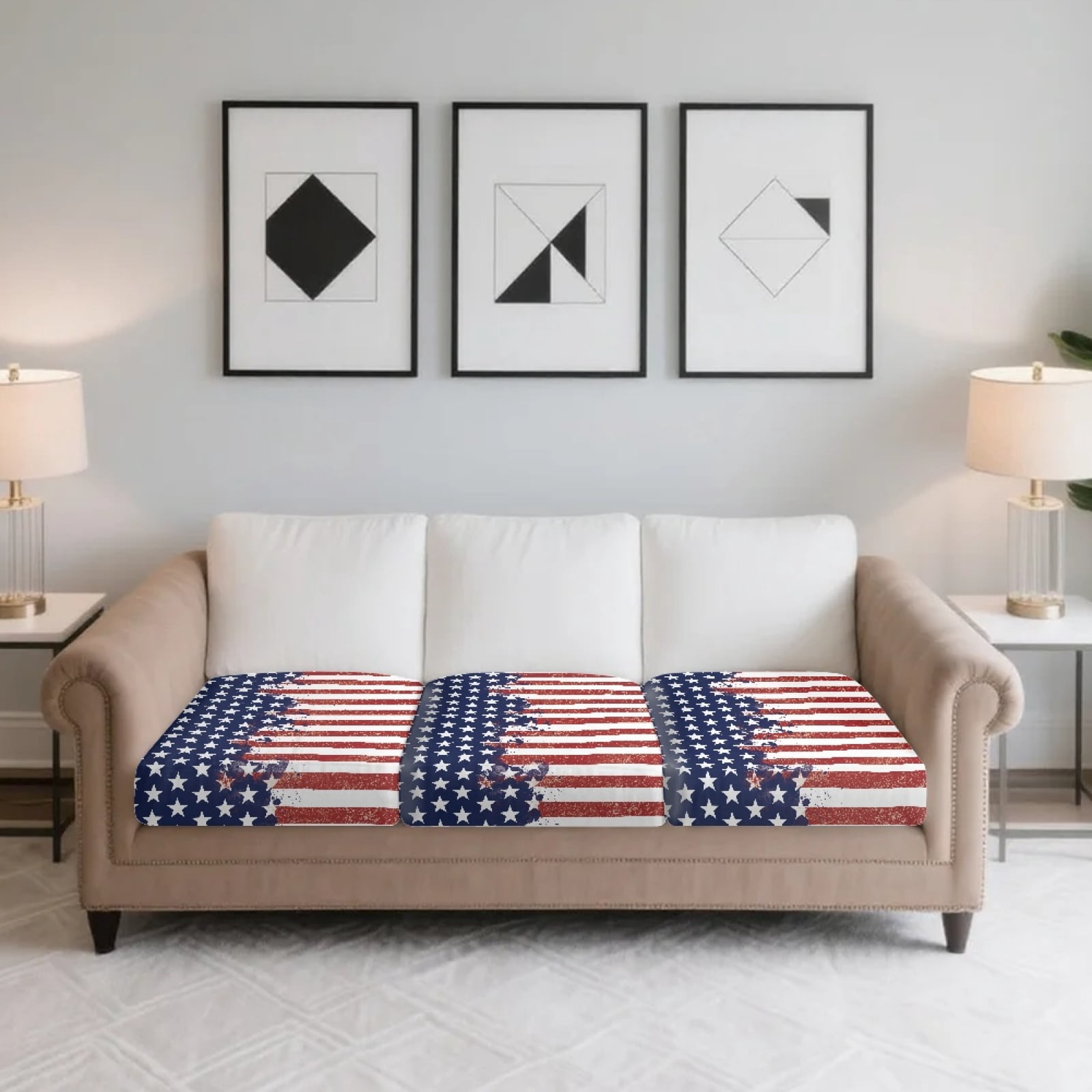 Xoenoiee American Flag Paint Splatter Print Couch Cushion Covers, Stretch Soft Couch Covers for Sofa, Washable Non-Slip Sofa Slipcover Furniture Protector for Indoor and Outdoor