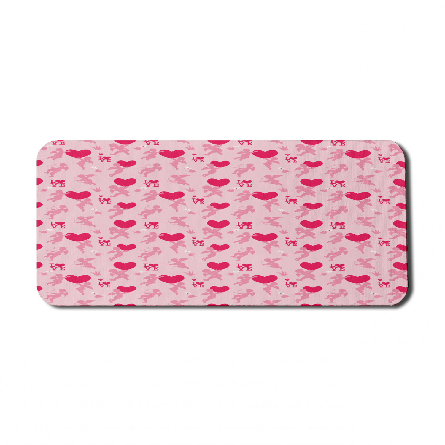 Love Computer Mouse Pad, Pattern with Silhouettes of Angel Heart Bird and Calligraphic Text Love Artwork Print, Rectangle Non-Slip Rubber Mousepad X-Large, 35" x 15", Rose Pink, by Ambesonne - image 1 of 2