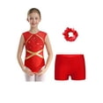 thumbnail image 3 of YiZYiF Kids Girls Shiny Sleeveless Leotard with Shorts Set for Gymnastics Dance Skating Costume Red-A 12, 3 of 7