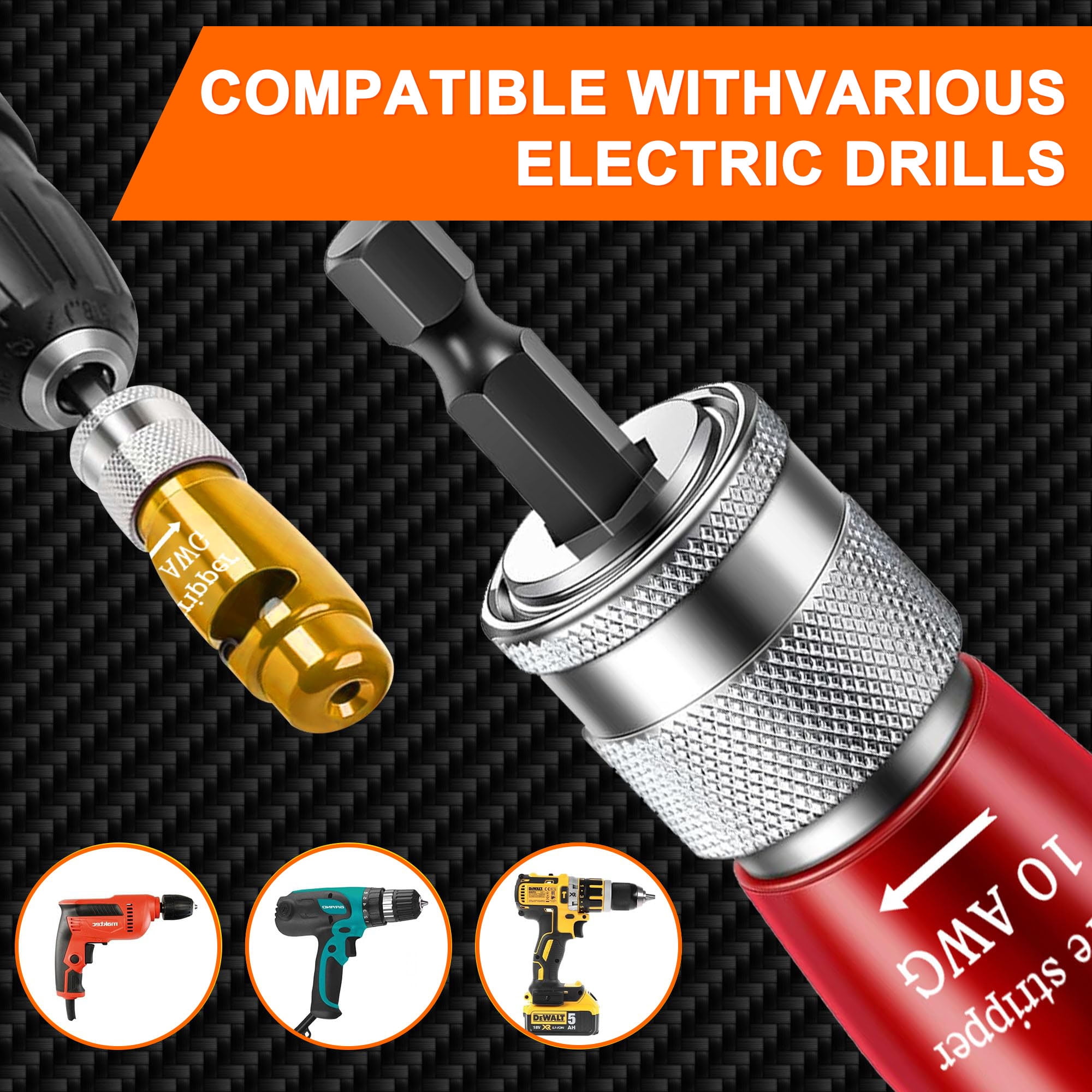 Beslands Electrician Wire Stripper Twister Tool for Drill - AWG 6-14 Gauge Stripping & Twisting Connector Set Professional Quick Wire Nut Twister Kit Electric Drill Tool Accessories