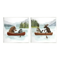 Stupell Industries Woodland Animals on Canoes Animals & Insects Painting Unframed Art Print Wall Art, 12 x 12, Set of 2