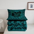 thumbnail image 5 of Erosebridal Rose Skull King Comforter Set,Teal Black Halloween Gothic Bedding Sets Exotic Damask Floral Skull Bedding Comforter Sets Adults Goth Hippie Skeleton Quilt Set 3 Pcs, 5 of 6